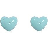 Cute Mint Green Enamel Heart Tiny Small Stud Earrings for Women Dainty Minimalist 925 Sterling Silver Hearted Love Mini Little Cartilage Tragus Studs Hypoallergenic for Sensitive Ear Fashion Jewelry Her Daughter Christmas Birthday