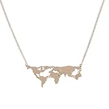 Hi-Pro® Fashion World Map Pendant Necklace Charm Collar Unisex Travel Abstract Jewelry (Gold)
