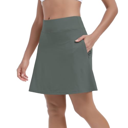Xioker Women Skorts Skirts with Zipper Pockets,Athletic Golf Tennis Swim Skirts 20" Knee Length Skorts for Womem(Green S) at Amazon