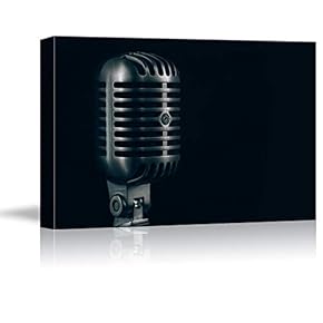 Canvas Wall Art Black Background Microphone Painting Artwork for Home Prints Framed - 12x18 inches