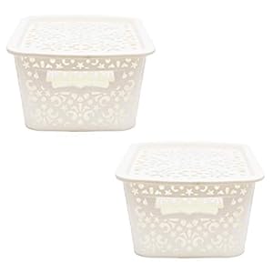 SIMPARTE Plastic Turkish Basket with Lid (24 X17 X10 cm) for Kitchen | Vegetables | Toys | Books | Office | Stationery…