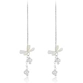 MYHAO 925 Sterling Silver Flower Chain Dangle Earrings Drops for Women Teens Flower Tassel Dangle Earrings Threader Hypoallergenic