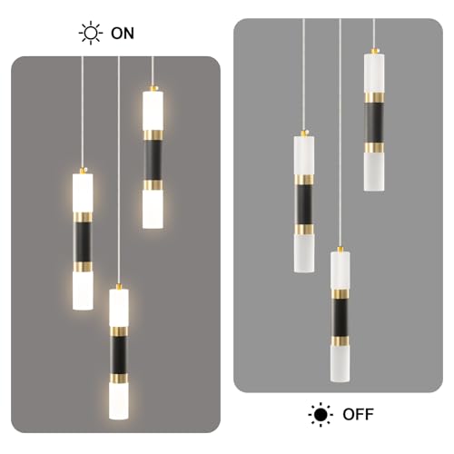 ZYBWL Modern Pendant Lamp Black 3 Flame LED Mini Dining Room for Kitchen Living Room Bedroom Bar Black Gold Small Height Adjustable