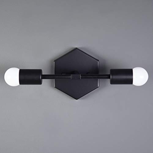 Handmade in U.S.A. Matte Black Mid Century Modern Two Light Mid Century Hexagon Vanity Sconce - Thumbnail 3