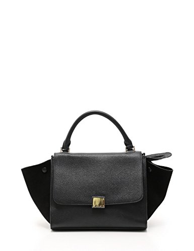 ハンドバッグ 黒 B07dtbfnp3 スモール レザー 中古 スエード トラペーズ Celine セリーヌ ハンドバッグ 全国総量無料で Rumble Media