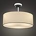 Ceiling Light, Semi-Flush Mount Modern Fabric Pendant Light Shade, Large White Drum Lampshade, Round Pendant Lamp, Lamps for bedrooms, Flush Chrome Matt, 3 Bulbs