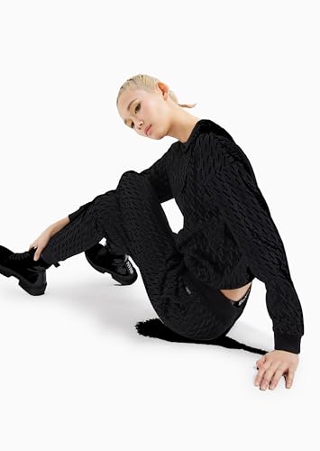 Armani Exchange Women's Essential, All Over Logo, Sweatshirt, Black, L, Black, L