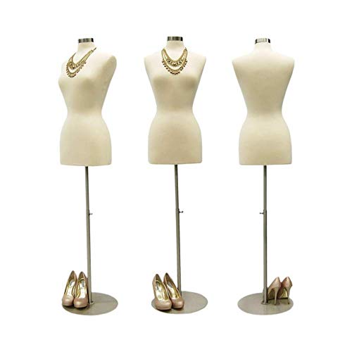Female Mannequin Dress Form Torso with Round Metal Base and Neck Cap - Off White Premium Fully Pinnable Women's Dress Form (10/12) - Thumbnail 4