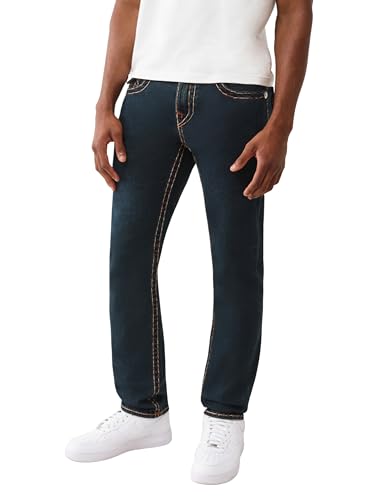 True Religion Men's Rocco Super T Flap Jeans 32" Inseam – Slim Fit Stitching &…