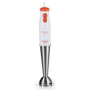 Ariete 881 Pimmy 200 – Frullatore a immersione – Gambo rimovibile e lame in Acciaio Inox – 2 velocità – 200 Watt – Bianco e Arancio