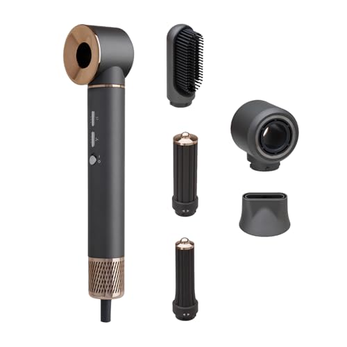 Magic Styler Secadora Profesional y Multiestilizador de Cabello 6 en 1 Tecnología Iónica 3 Velocidades y 3 Niveles de Temperatura con 9 Configuraciones para Secar Alaciar Rizar y Da Volumen, Color Gris