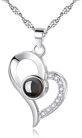 S925 Sterling Silver Necklace Projection Memory 100 Languages to Express I Love You Creative Gift Necklace Women Girls