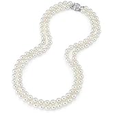 The Pearl Source 14K Gold 7-8mm AAA Quality Double Strand White Freshwater Cultured Pearl Necklace for Women in 19-20" Matinee Length