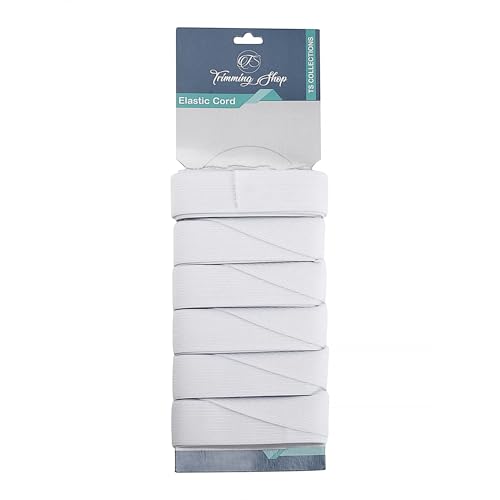 Elastic Band by Trimming Shop | 25mm (1 Inch) Width | 10 Metres (11 Yard) Length | White Stretch Flat Cord | for Dressmaking, Waistband, Haberdashery, Wig, DIY Arts & Crafts