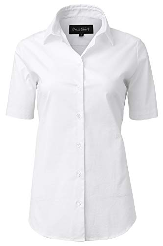 HORSE SECRET Dress Shirts for Women, Basic Short Sleeve Cotton White Button Down Shirts Size 6