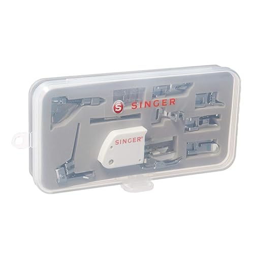 SINGER 9 Presser Feet Sewing Machine Accessory Kit Set Suitable for Household Multi-Function Sewing Machines with Twin Needle, Clear Durable Storage Case for Quilting, Mending, Patchwork