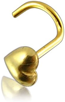 14K Solid Yellow Gold Plain Emboss Heart Nose Body Jewelry