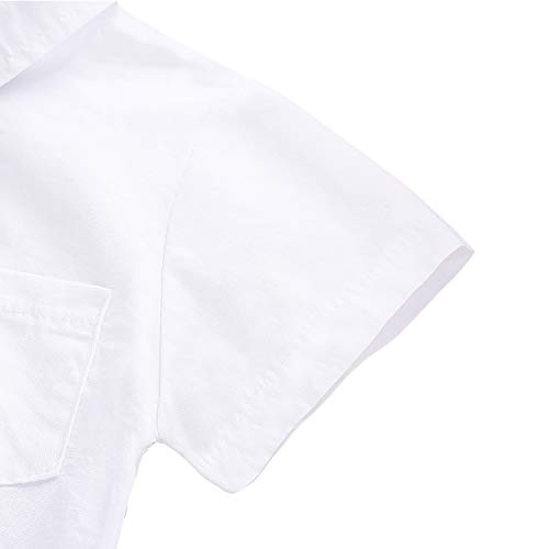 ROMPERINBOX Infant Baby Boys Dress Shirt Bodysuit Formal Short Long Sleeve Rompers for Wedding Party (White Short Sleeve, 12-18 Months)