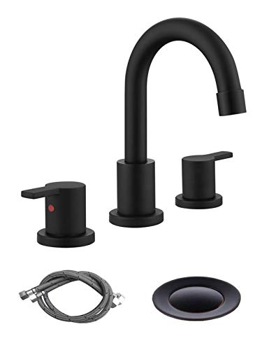 RKF Two Handle Widespread Bathroom Sink Faucet with Pop-up Drain with overflow and CUPC Faucet Supply Hoses,Matte Black,WF015-9-MB - Thumbnail 7