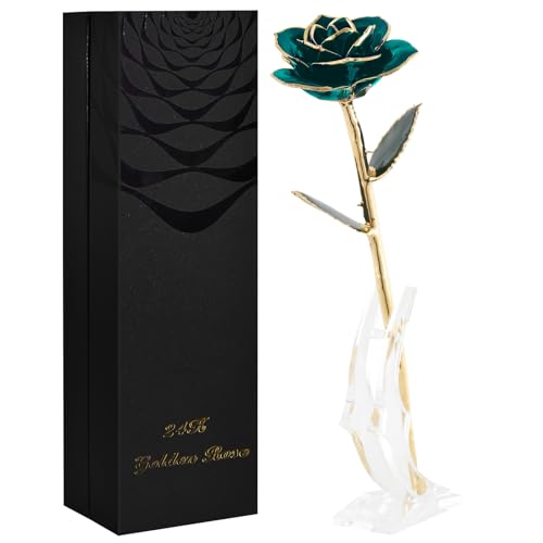 SW Gold getauchte Rose, echte 24 K tiefgrüne Rose, romantisches Geschenk für Frauen, Blume, Liebe, romantisch