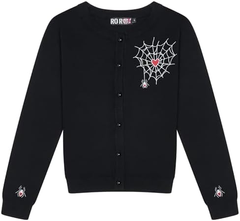 Hell Bunny Black Spider Web Cardigan with Red Spider Accents (US