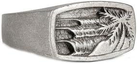 Strickly Boarding Company Ocean Point Break with Waves and Island Mens Lead-Free Pewter Ring