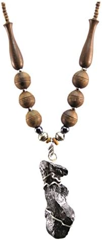 Meteorite Necklace Jewelry Sikhote Alin Sterling Silver with Unique Wooden Beads