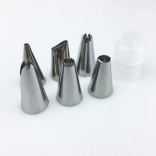 AukCherie - Set di 8 beccucci per Pasticceria, in Acciaio Inossidabile, 6 beccucci, 1 Tasca da Pasticceria, 1 accoppiatore, Kit Fai da Te per Decorazione di Torte (Blue 1)