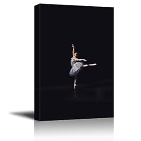 Canvas Wall Art - Ballerina Dancing on Black Background - Giclee Print Gallery Wrap Modern Home Art Ready to Hang - 12x18 inches