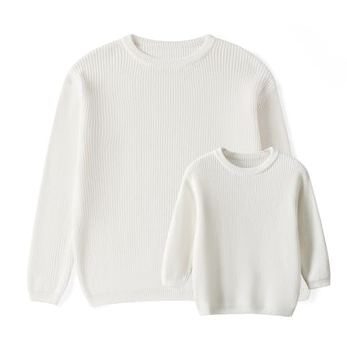 Mommy and Me Matching Sweaters Ribbed Knit Long Sleeve Heart Print Pullover Tops Family Valentine's Day Clothes