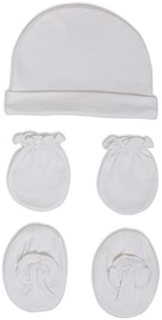 Bumzee Cotton Mitten Hand Gloves, Bootie, Cap Combo Set For Toddler/Infant/New Born Baby 0-12 Months White (Peb2124)