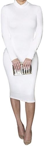 Women Winter Turtleneck Bodycon Dresses - Long Sleeve Solid Midi Sexy Club Dress