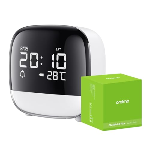 Oraimo Premium Alarm Clock Smart Touch Control, 3 Alarms & Voice-Activated Backlight, 80-Day battery Life per Charge, Digital Clock with Date/Temp/Snooze/12H/24H, Desk Clock for Students Children