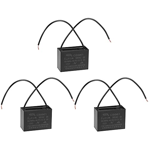 uxcell Ceiling Fan Capacitor CBB61 5uF 350V AC 2 Wires Metallized Polypropylene Film Capacitor 47x34x22mm for Electric Fan Pump Motor Generator 3Pcs: Industrial & Scientific