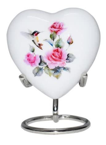 Bold & Divine Hummingbird Heart Urn - Mini Keepsake Urn with Stand & Premium Box - Perfect for Adults & Infants