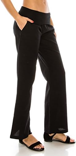 Me in California Women's Comfy Fold Over Wide Leg Linen Pants Plus Size with Pockets Black XX-Large LP1002