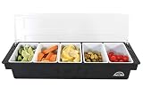 Fruit, Veggie & Condiment Caddy with Lid - Dispenser Tray For Candy, Dips & Salad Toppings | Bar Supplies For Catering & Parties | 5 x 20 Oz Compartments | Garnish Organizer Station for Restaurants