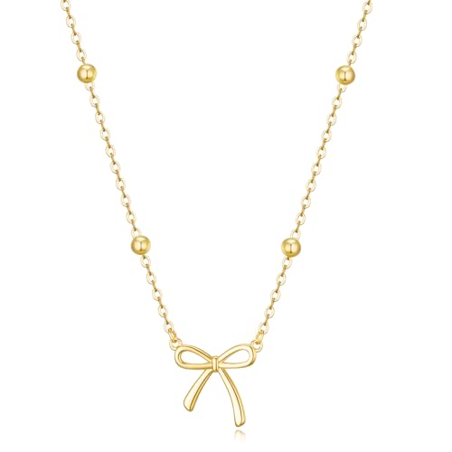 Thaivor Christmas Gifts Stocking Stuffers for Women Dainty Bow Necklace 14K Gold Plated Cute Choker Small Pendant Charm Necklaces Teen Gift Trendy Stuff Personalized Jewelry