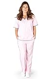 Natural Uniforms Women's Contrast Trim Scrub Set (Pink//Grey) (Medium)