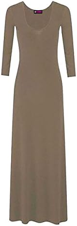 Womens Plain Flared Stretchy Maxi Dress Ladies Long Sleeve Long Jersey Dress MOCHA UK 16-18 = US 12-14