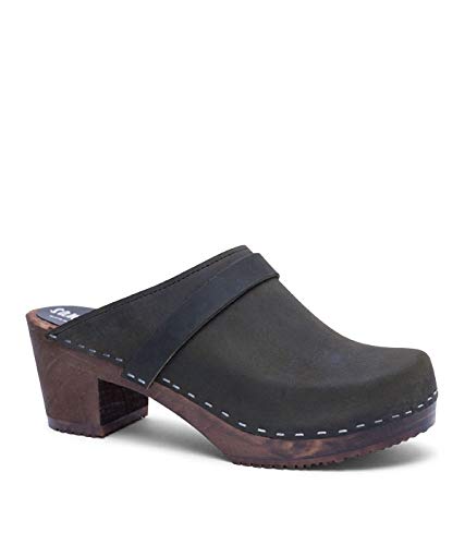 Sandgrens Swedish High Heel Wooden Clog Mules for Women, US 10-10.5 | Dublin Olive DK, EU 41