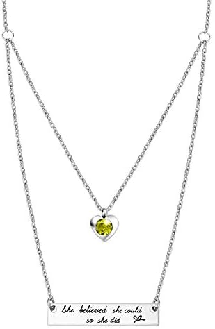ivyAnan Jewellery Inspirational Gifts for Women Birthstone Necklace Birthstone Jewelry Bar Pendant Engraved She Believe She Could So She Did
