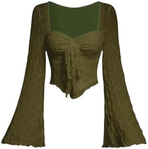 Verdusa Women's Y2k Bell Sleeve V Neck Mesh Going Out Crop Top