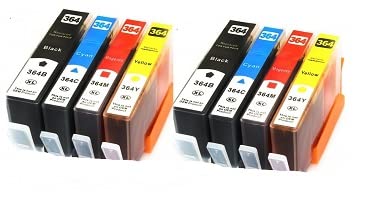NOW INK LTD 8x CHIPPED COMPATIBLE INK CARTRIDGES THAT WORK ON 364XL, 364 PRINTERS. DESKJET 3070a, 3520 OFFICEJET 4610, 4620, 4622 PHOTOSMART: B8550, B8553, B8558, C5324, C5370, C5373, C5380, C5383, C5388, C5390, C5393, C6300, C6324, C6340, C6350, C6380, C6383, D5445, D5460, D5463, D5468, D7560, B109, B110a, B111, B209, B210, B211, C309, C310, C410 5510e, 5515e, 5520, 5524, 6510, 6520, 7510, 7520 ALL IN ONE, PLUS OTHERS. CONTAIN 2X BLACK 24ml, 2X CYAN MAGENTA & YELLOW 15ml EACH
