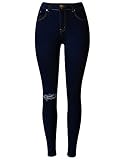 Guoji Women's Skinny Jeans Knee Hole Stretch Denim Pants