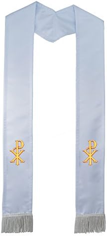 Deluxe Satin Clergy Stole with Embroidered Christ's Name Symbol