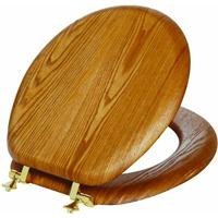 Mayfair 9601BR-378 Natural Reflections Veneer Toilet Seat with Brass Hinges, Round, Natural Oak by Mayfair