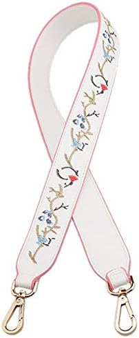 Length 43inch Embroidery PU Leather Strap with Golden Hardware for Purse Bag Strap/Replacement Shoulder Bag Straps/Purse Straps for DIY (White A-Type)
