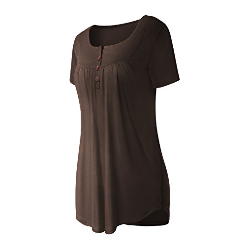 Short Sleeve Tops for Women Casual T Shirts Basic Tees Summer Blouse Brown S