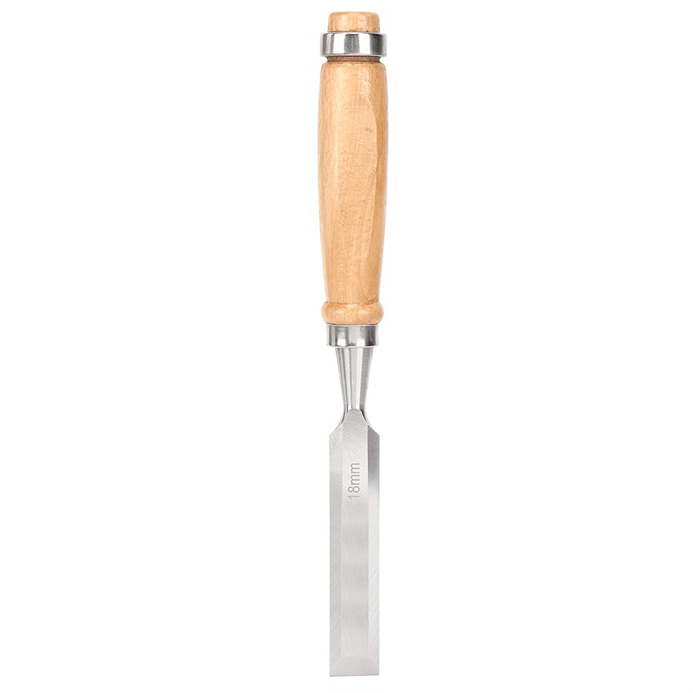 Cr-V 18mm Flat Chisel, Professional Heavy Duty Woodworking Tool with Wooden Handle, Chrome Vanadium Alloy Steel Chisel for Carpentry and Industrial Use